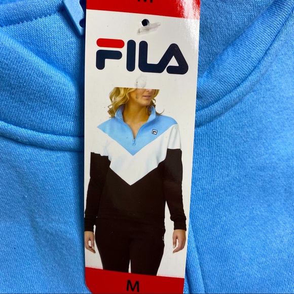 FILA 1/4 Zip Pullover Sweatshirt Hoodie Light Blue White Black - Picture 4 of 5